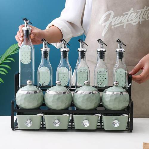 高颜值调味罐套装家用调料油盐酱醋调料瓶罐组合装厨房陶瓷调料盒 - 图0