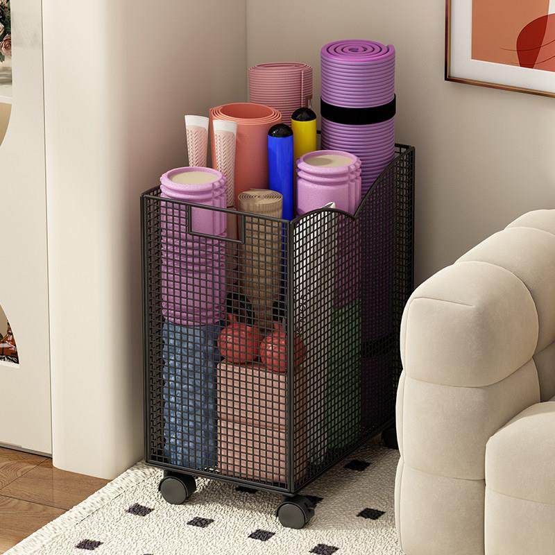 瑜珈垫收纳筐家用带轮放篮羽毛球架夹缝置物架健身运动器材收纳层,淘宝优惠券,粉丝福利购,淘宝优惠卷