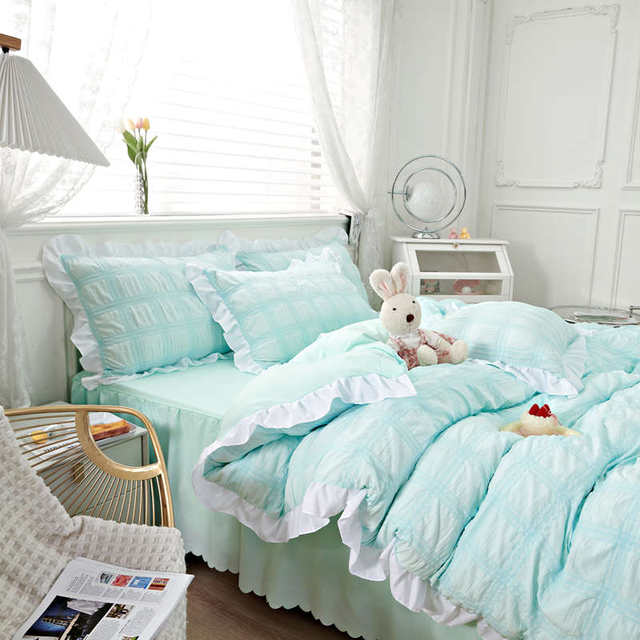 Bubble yarn full cotton wash cotton bed four-piece set pure cotton bed sheet quilt cover spring and summer fresh solid color bedding products