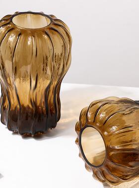 现代简约异形波纹玻璃花瓶插花干家居客厅餐厅花艺装饰高级感颜值