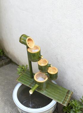 创意竹子流水器鱼缸石槽招财循环水鱼池造景装饰竹筒流水过滤摆件