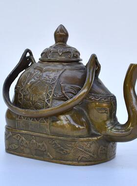 商务办公铜雕金属工艺品纯铜大象茶壶摆件