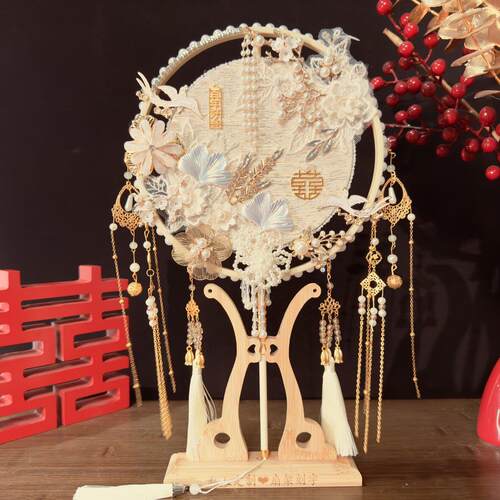 团扇新娘婚纱材料DIY婚礼扇子手工制作婚礼成品中式扇子婚礼扇子 - 图1