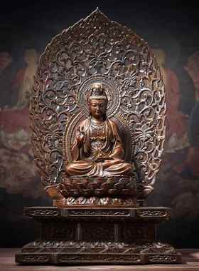 高档莲佛香天逸铜观音菩萨家南用坐观音佛客厅佛堂摆件海像微笑观