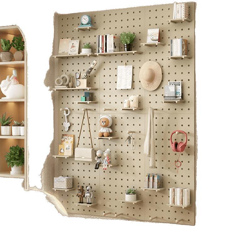 Solid wood hole board entrance wall storage rack entry partition decoration storage wall wall hanging board installation cross-border