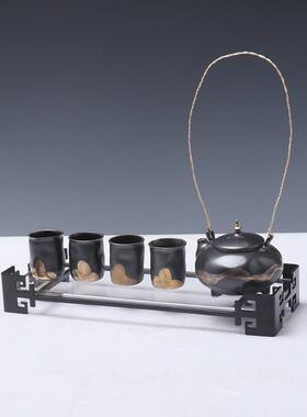 轻奢新中式陶瓷茶具套装茶壶茶杯茶盘组合摆件茶几茶室样板间软装