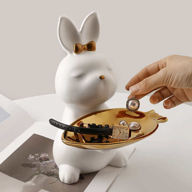Nordic light luxury ceramic cute rabbit tray porch key storage ornament creative home living room soft decoration