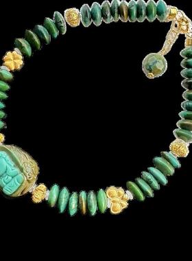 天然原矿绿松石飞碟珠手链 单圈手串珠链珠串尺寸14.6×12×7.5mm