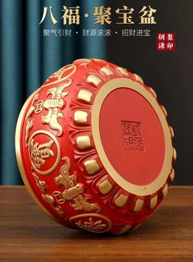 全铜彩绘红色聚宝盆摆件招财聚财客厅玄关家居摆饰开 业送礼佳品