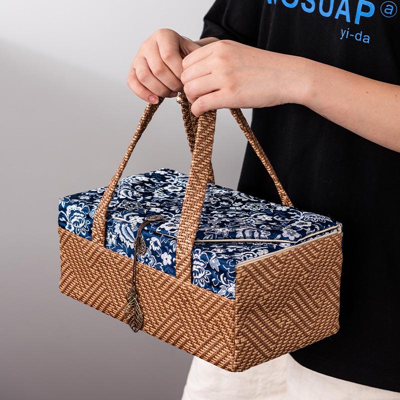 Tea set storage bag cloth bag travel portable tea ceremony thickened portable outdoor camping large capacity rattan fabric bag