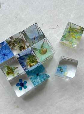 小红书同款手工滴胶植物方块成品立体标本永生花摆件送朋友礼物