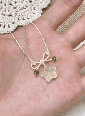 中国风小星星蝴蝶结冰透编织项链