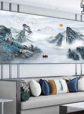 聚宝盆办公室书画装饰风景山水客厅靠背挂画沙发背景墙紫色空气东