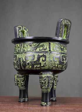 彷古青铜器克鼎圆鼎办公桌摆件开业客厅三足鼎中式家居装饰品香炉