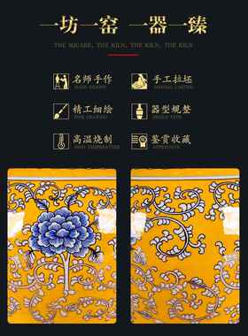 景德镇陶瓷器手绘大师描金黄色花瓶插花客厅电视柜送礼工艺品摆件