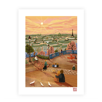 (time-limited pick-up) illustrator and sheep drum drum original (Montmartre afternoons) to heal the limited edition of the painting