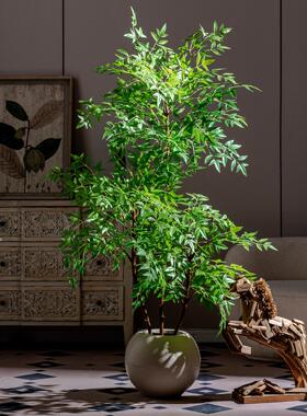 加密南天竹彷真绿色植物物客厅轻奢高端落地盆栽彷生假花假树装饰