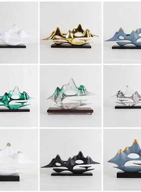 新中式云山雾海假山摆件样板房玄关树脂摆设品酒柜隔断柜软装饰品