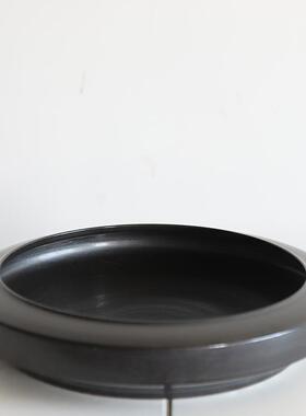 禅意花器花道日式剑山插花器小原流池坊高脚斗笠黑色器皿中式水盘