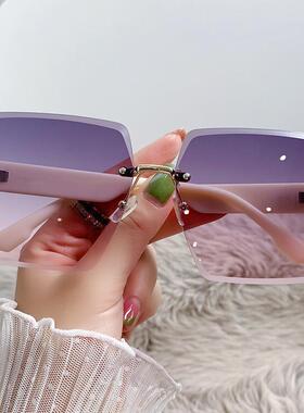 2025新款方形无框切边太阳镜网红个性大牌眼镜大框时尚墨镜