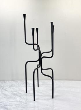 简现代磨砂黑亮枪银色金色属烛台创意几约何装饰RSK品别墅餐桌摆