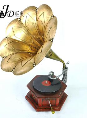 欧式铁艺摆件复古留声机模型家居酒吧客厅酒柜房间装饰品创意摆设