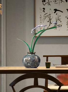 铜艺坊空谷幽兰花黄铜工艺品摆件花卉插花盆景绿植装饰金属铜摆件