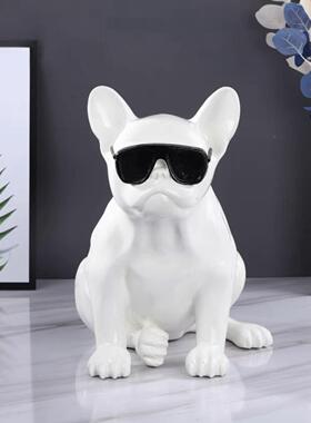 现代法美式国斗酒牛DS8709犬眼镜狗动物雕塑摆件饰家居样板间售楼