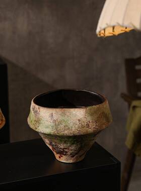 景德镇复古陶瓷花盆中古高级釉面花瓶手工花器大口径粗陶专用摆件