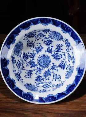 中国风青花瓷陶瓷果盘水果糖果干果盘客厅餐厅盘子中式装饰品摆件