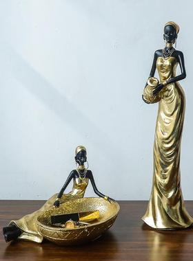 酒柜摆件客厅2025新款复古非洲人物黑人妇女家居装饰客厅酒柜电视