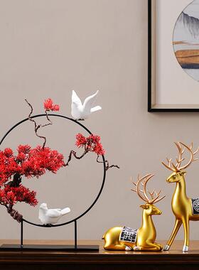 迎客松摆件新中式禅意家居客厅沙发边角几书房柜客房铁艺软装饰品