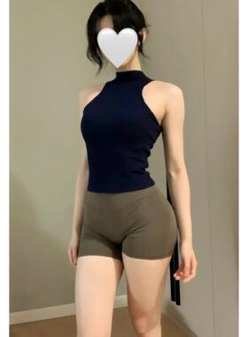 One piece cup sports bra women's semi high neck yoga