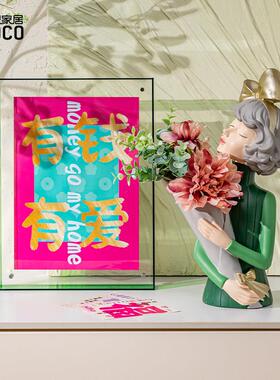 ideaco捧花女孩摆件乔迁开业节日礼物玄关酒柜摆设轻奢花瓶装饰品