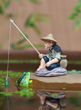 【天猫甄选】鱼缸专用造景摆件钓鱼翁姜太公钓鱼中式微景观吸水石