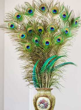 欧式艺术摆件孔雀羽毛花瓶孔雀毛真羽毛孔雀翎尾婚庆花瓶装饰品