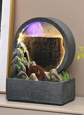 约假简山流水水摆件招财H50089水幕循环水厅玄关入户风轮开客业乔