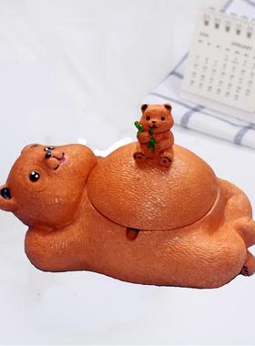 卡通熊猫棕熊烟灰缸摆件创意家居装饰树脂工艺品同学朋友生日礼物