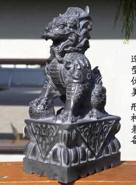 石雕麒麟一对看门家用青石天然石头雕刻摆件中式庭院别墅门口装饰