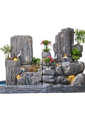 大型室内室外假山流水喷泉花园酒店瀑布鱼池庭院阳台山水景别墅