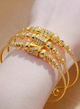 跨境24K圆形球形非洲阿拉伯金女式手镯锆石真空电镀手镯珠宝套装