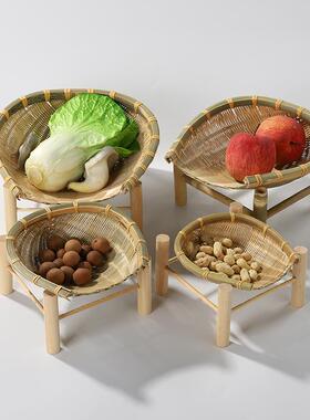竹编馒头筐果盘圆簸箕竹篮子干果篮茶道手编大号点心篮手工竹制品