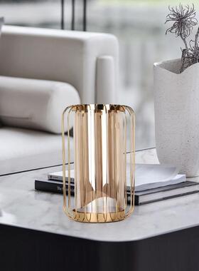 创意铁艺玻璃花瓶摆件欧式样板房家居客厅装饰插干花器工艺品花瓶