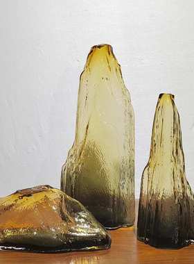 现代简约假山摆饰玻璃花瓶插花摆件家居样板房客厅软装饰品摆件