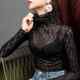 Autumn new style mesh bottoming shirt for women with high collar and stylish letter print black lace inner with sexy gauze top