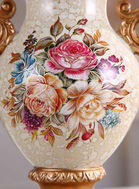 摆欧式复古高档花器家居酒店装饰品餐桌电大视CGQ插柜客厅双耳花