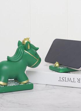 直销新款创意绿马手机支架办公室树脂桌面摆件平板支架家居装饰品