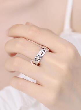 2026景泰蓝复古光面梅花戒指女时尚个性开口可调节祥云百搭民族风