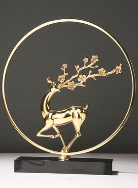 新中式轻奢铜鹿招财鹿福鹿摆件客厅屏风玄关酒柜乔迁送礼装饰摆设