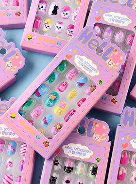 24Pcs/box Kids nails for Girl Cartoon Pattern False Nail Cut